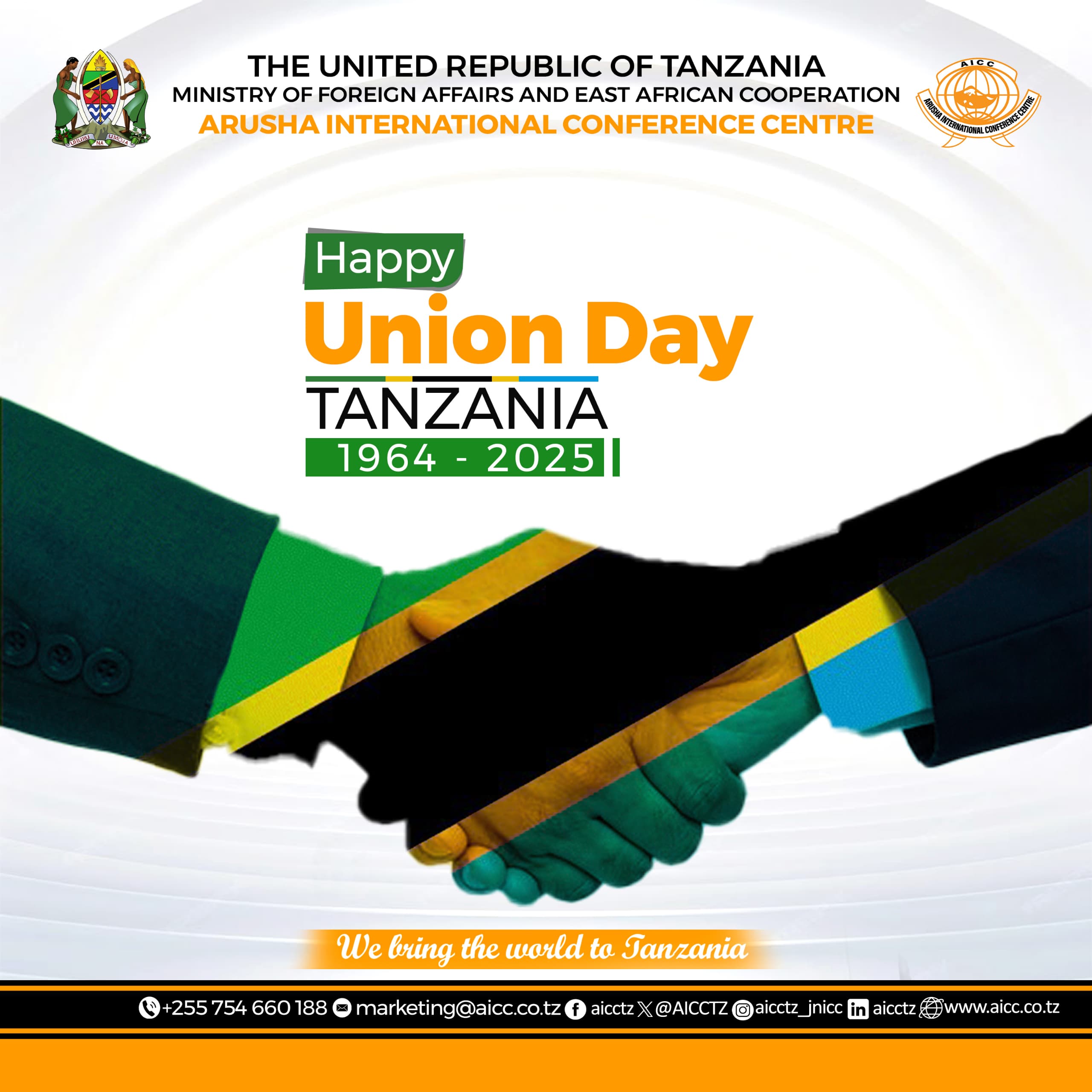 Wajumbe wa Bodi, Menejimenti na Watumishi wa kituo cha kimataifa cha mikutano Arusha (AICC). Tunawatakia kheri wazanzibari wote kwa kuadhimisha miaka 62 ya mapinduzi ya zanzibar.