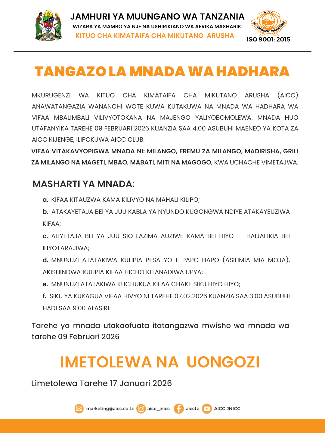 TANGAZO LA MNADA WA HADHARA